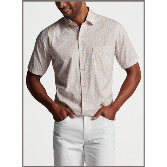 New Peter Millar MED Throwing Shade SS Button Front Sport Shirt Umbrella Print - Picture 2 of 4